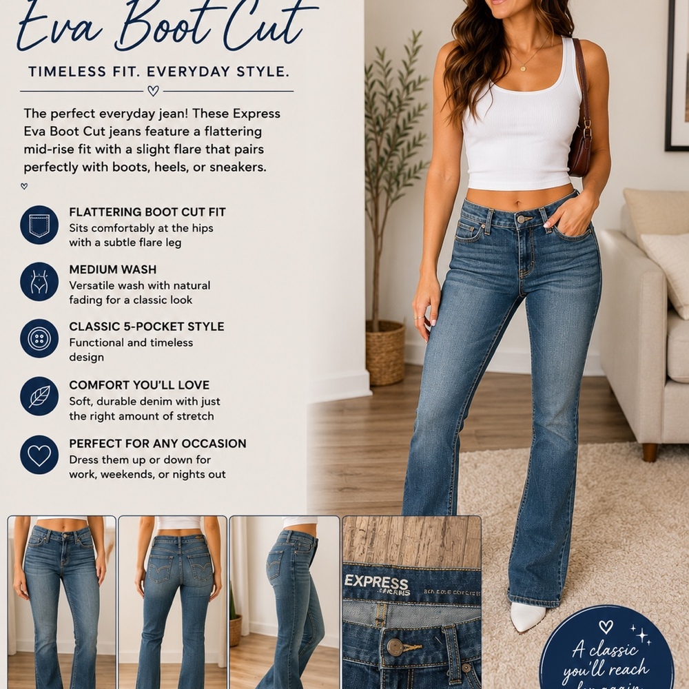 Express Jeans Eva Boot Cut Denim Jeans | Women’s Size 12| Medium Wash